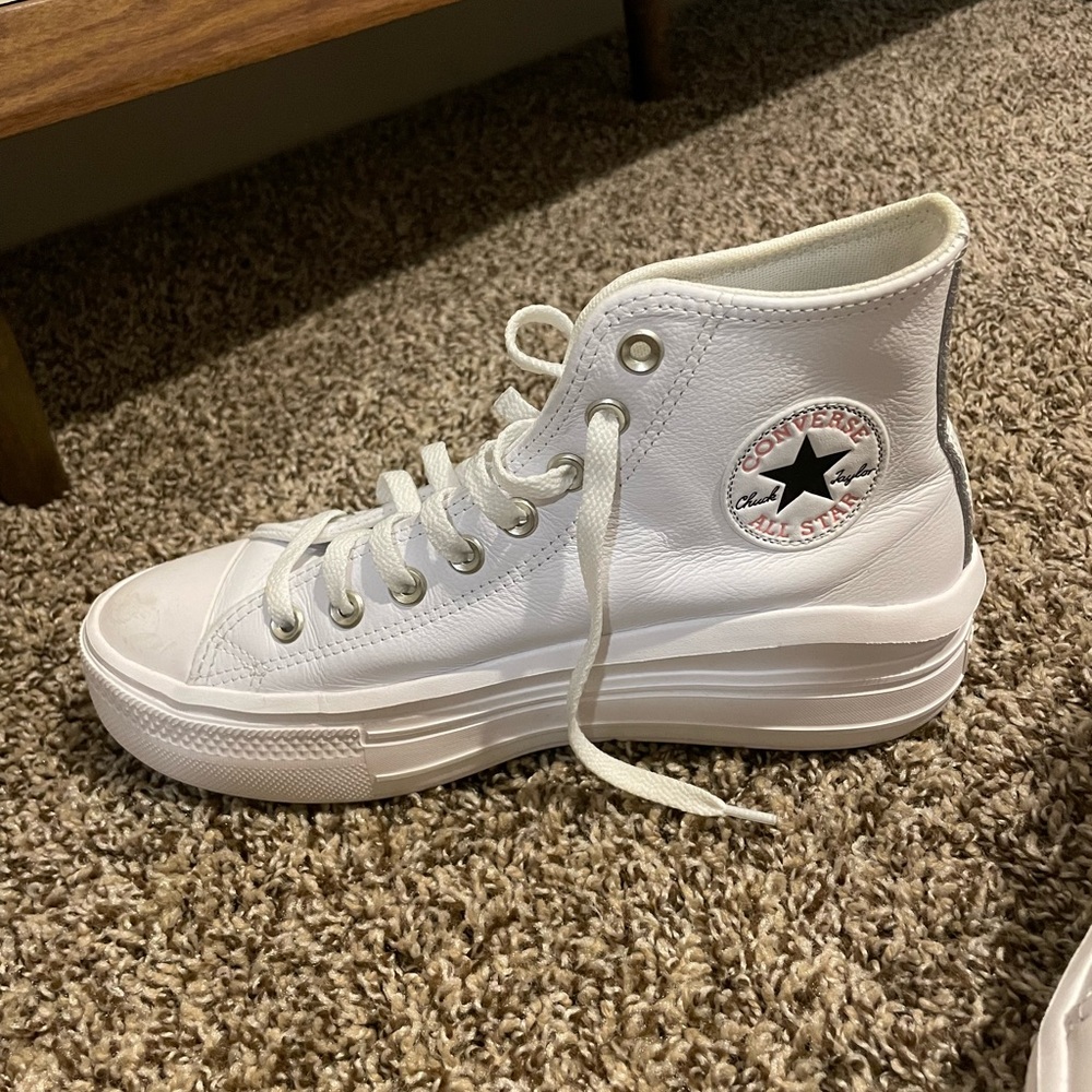 White Leather Hightop Platform Converse Size 10